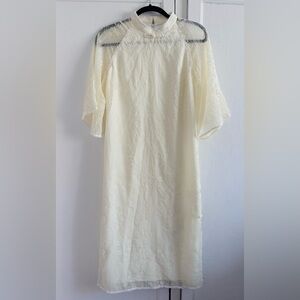 Women Cheongsam Qipao Cream Midi Dress